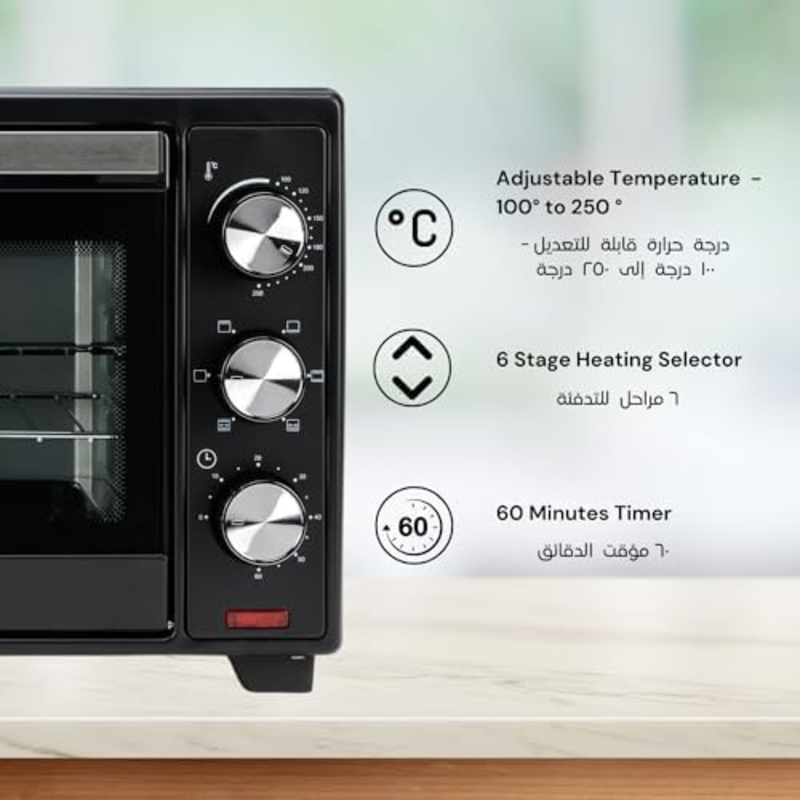 Domea 25L Electric Toaster Oven, 1600W, KO123, Black