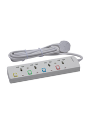 Domea Multi Plug Extension with 4 Universal Sockets, Plug Type Adaptor, 3 Meter Cable, Safety Fuse, Individual Switches, AX132, White