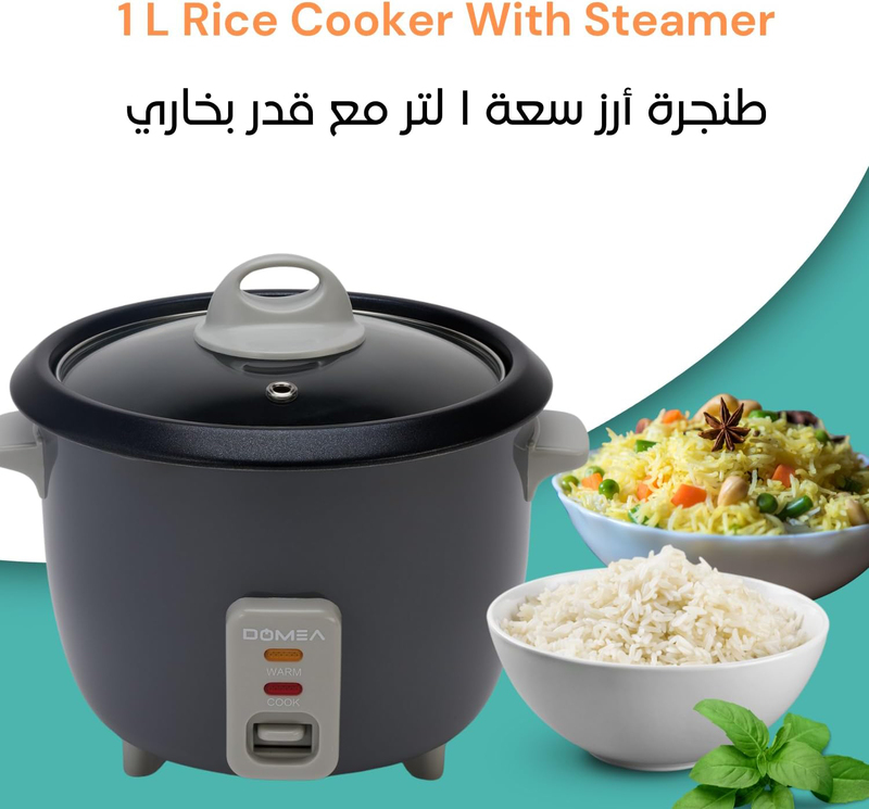 Domea 1L Electric Rice Cooker, 400W, KC142, Black