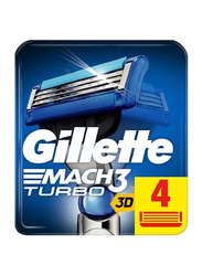 Gillette Mach3 Turbo 3D Razor Blade Refills, 4 Count, Multicolour