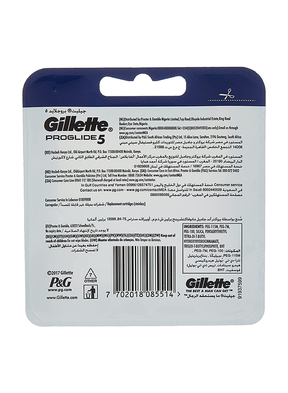 Gillette Fusion ProGlide 5 Manual Blades Refills, 4 Count, Multicolour