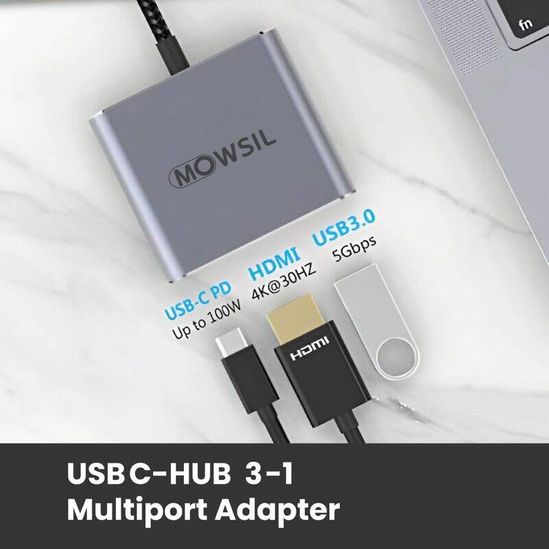 Mowsil 13-in-1 USB-C 4K HDMI and FHD VGA Dual Video Output Type-C Hub with 100W Power Delivery, Gigabit Ethernet, 3 USB 3.0 Ports, USB C to 3.5mm, SD/TF Slot for MacBook Pro/Air 2023/HP, Grey