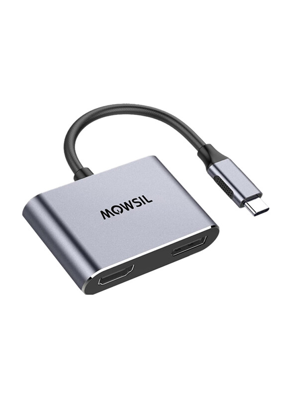 

Mowsil 3.1 USB Type C to Dual HDMI 4K High Definition Hub Adapter for Laptop/Monitor/Tablet, Grey