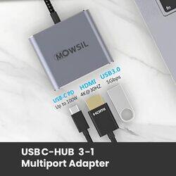 Mowsil 3-in-1 Nylon Braided Cable USB-C to 3 Ports USB 3.0 Adapter Hub for MacBook Pro/Air/iPad Pro/Dell/iMac, Grey