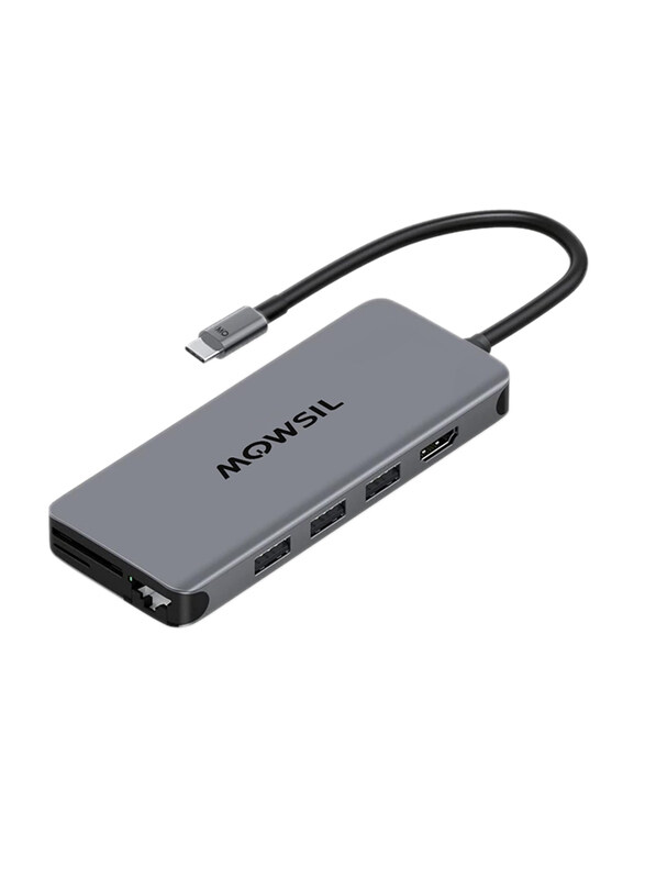 Mowsil 12-in-1 USB-C 4K HDMI and FHD VGA Dual Video Output Type-C Hub with 100W Power Delivery, Gigabit Ethernet, 3 USB 3.0 Ports, USB C to 3.5mm, SD/TF Slot for MacBook Pro/Air 2023/HP, Grey