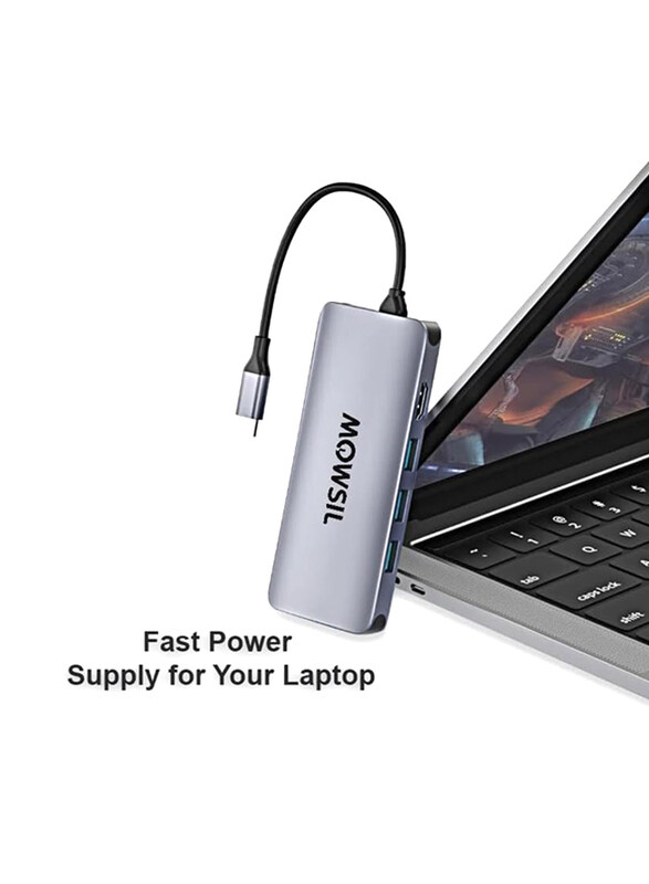 Mowsil 12-in-1 USB-C 4K HDMI and FHD VGA Dual Video Output Type-C Hub with 100W Power Delivery, Gigabit Ethernet, 3 USB 3.0 Ports, USB C to 3.5mm, SD/TF Slot for MacBook Pro/Air 2023/HP, Grey