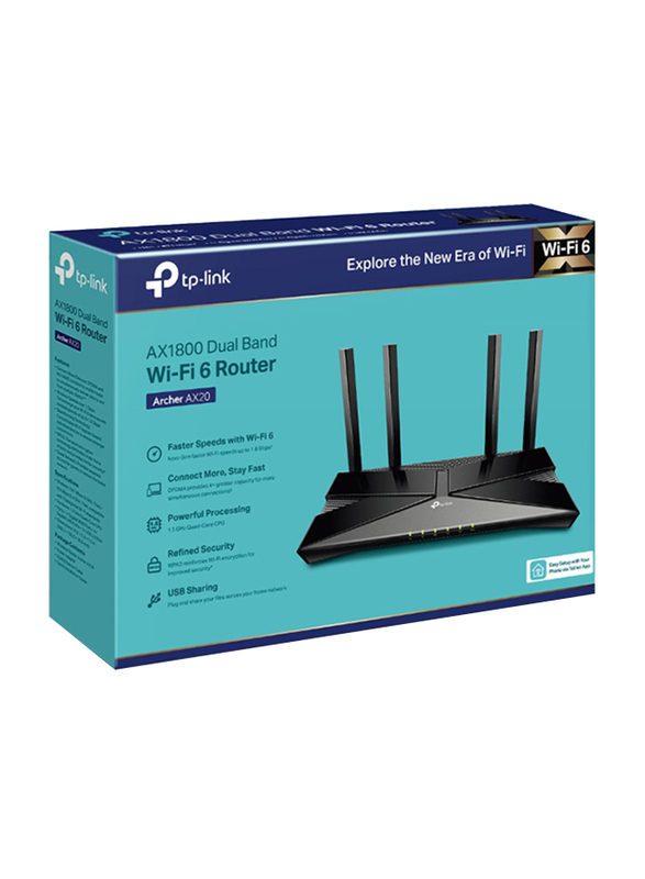 TP-Link Archer AX20 AX1800 Dual Band NextGen Wi-Fi 6 Router, Black