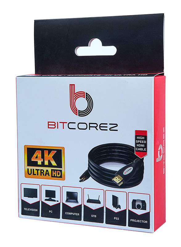 Bitcorez 3-Meter HDMI Copper Cable, HDMI Male to HDMI, Support 3D and 4K Gold Plated, AHDMIP3BK, Black