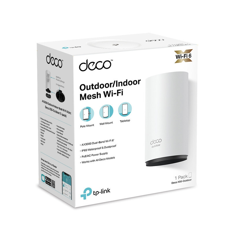 TP-Link Deco Outdoor Mesh WiFi (Deco X50-Outdoor), AX3000 Dual Band WiFi 6 Mesh, 2 Gigabit PoE Ports, 802.3at PoE+,Weatherproof, Works with All Deco Mesh WiFi