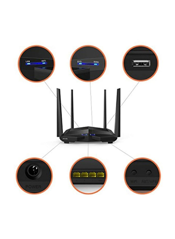 Tenda AC1200 Smart Dual Band Gigabit Router, AC10, Black