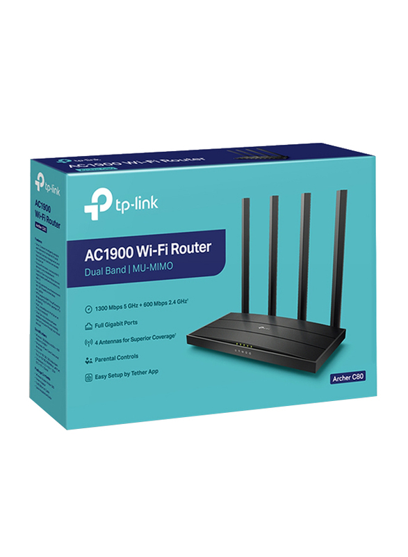 TP-Link Archer C80 AC1900 Dual Band MU-MIMO Gigabit Wireless Wi-Fi Router, Black