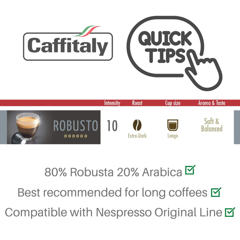 Caffitaly Nespresso Compatible Robusto Capsules Coffee, 10 Capsules x 5.5g