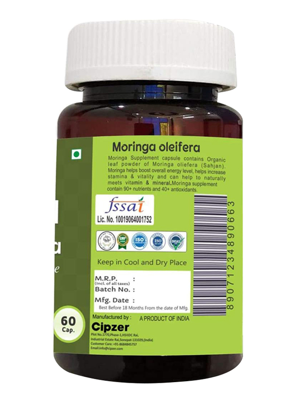 Cipzer Moringa Oleifera Dietary Supplement, 500mg, 60 Capsules
