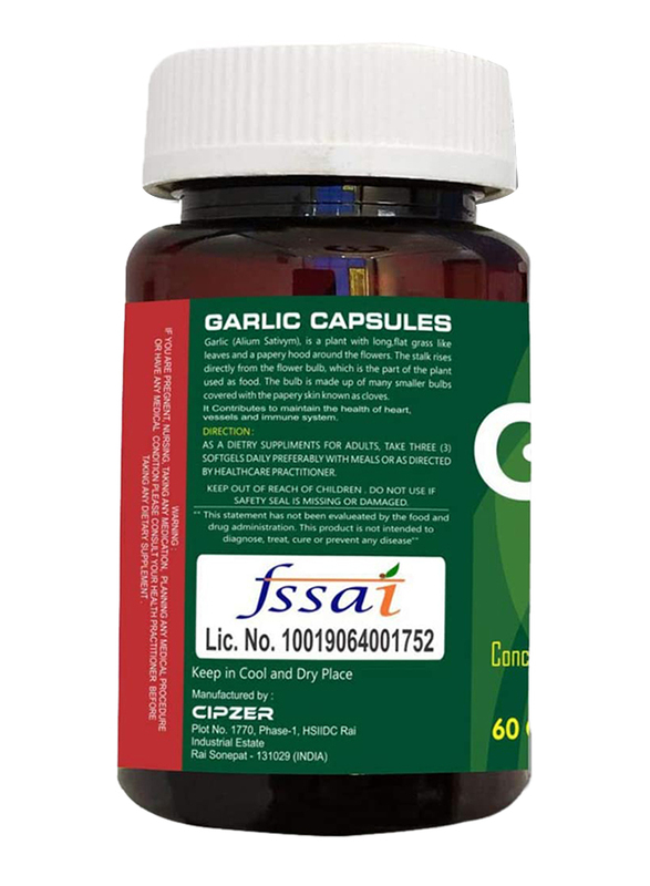 Cipzer Garlic Dietary Supplement, 500mg, 60 Softgel Capsules