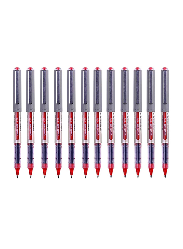 Uniball 12-Piece Eye UB-157 Fine Rollerball Ink Pen, Red