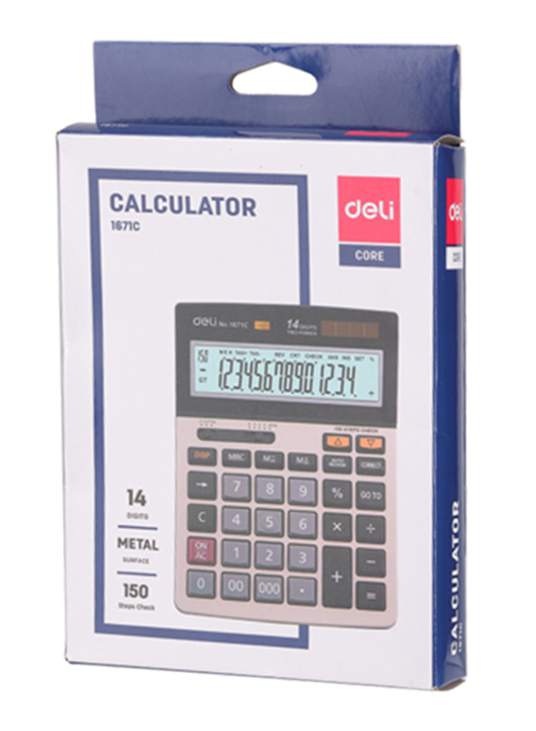 Deli E1671C 14 Digit Calculator, Silver