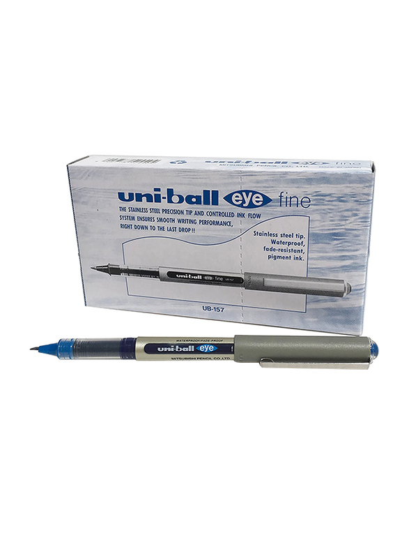 Uniball 12-Piece Eye UB-157 Fine Rollerball Ink Pen, Blue