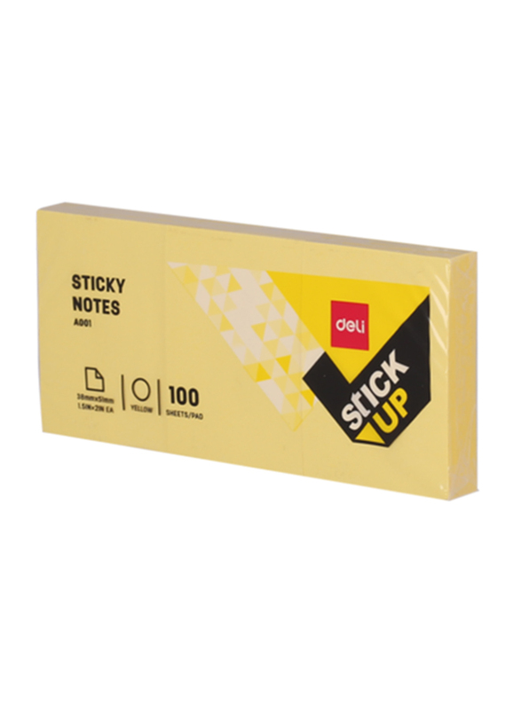 Deli EA00153 Sticky Notes, 1.5 x 2-inch, Yellow