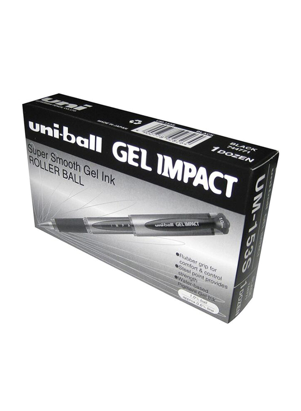 Uniball 12-Piece Signo UB-153S Gel Impact Rollerball Ink Pen Set, Black