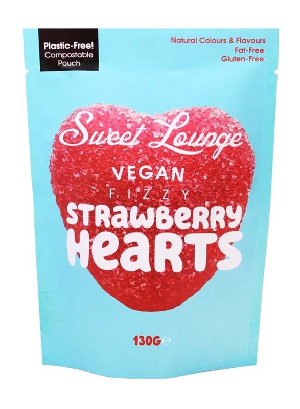Sweet Lounge Vegan Fizzy Strawberry Hearts Pouch, 130g