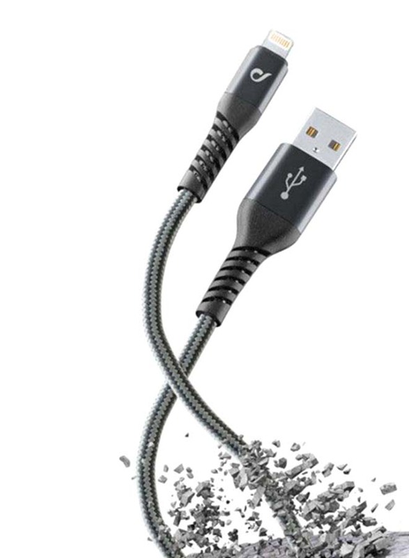 Cellular Line 1.2-Meter Kevlar Lightning Cable, USB Type A Male to Lightning for Apple Devices, Black
