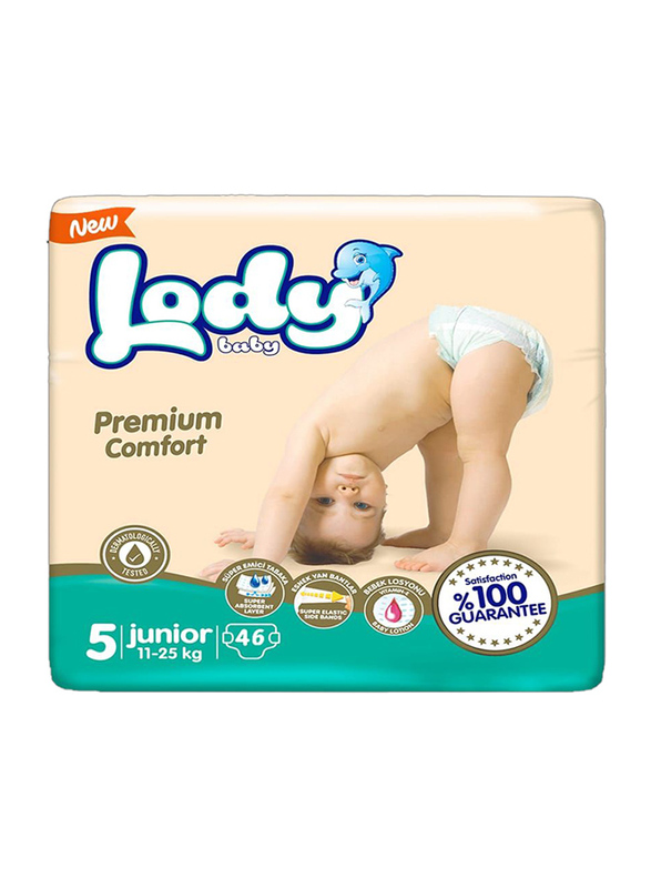 Lody Baby Premium Comfort Diapers, Size 5, Junior, 11-25 kg, Jumbo Pack, 46 Count