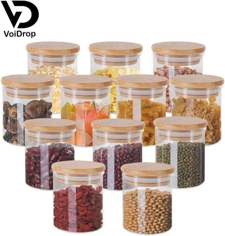 

Viodrop VOIDROP-200ml Glass Jars with Bamboo Lids Silicon Ring Set of 10, Air Tight Kitchen Food Cereal Containers for Storage, Canister Set for Jam Pasta Spa