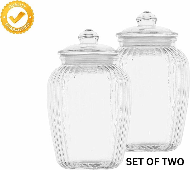 

Viodrop VOIDROP Set Of 2,Airtight Glass jar with knob lid VERTICAL RIDGES,Jar with Glass (70oz) 2200ML, Clear Food Storage Container Jar with Lid for Noodles,