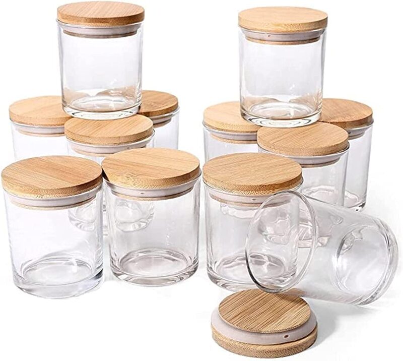 Pavelle 10 oz. Clear Glass Candle Jars w/Bamboo Lids for Candle Making