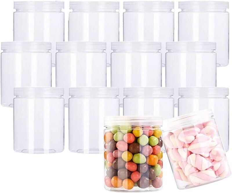 

Viodrop VOIDROP-12 Pack 41oz/1210ml Plastic jars with lids, clear jars , Refillable Empty Containers with Lids Round Clear Jars, Wide-Mouth Plastic Slime Stor