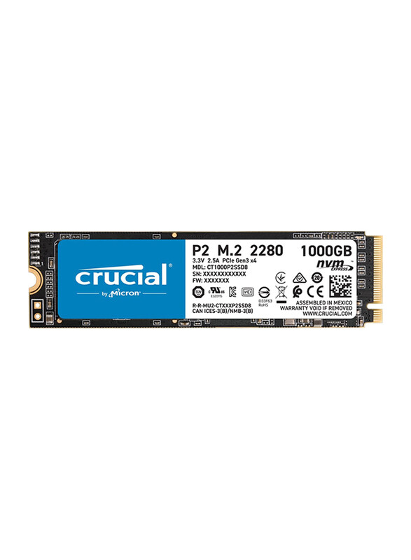 

Crucial 1TB P2 3D NAND NVMe PCIe M.2 Internal SSD with Up to 2400 MB/s Reading Speed for PC/Laptop, CT1000P2SSD8, Multicolour