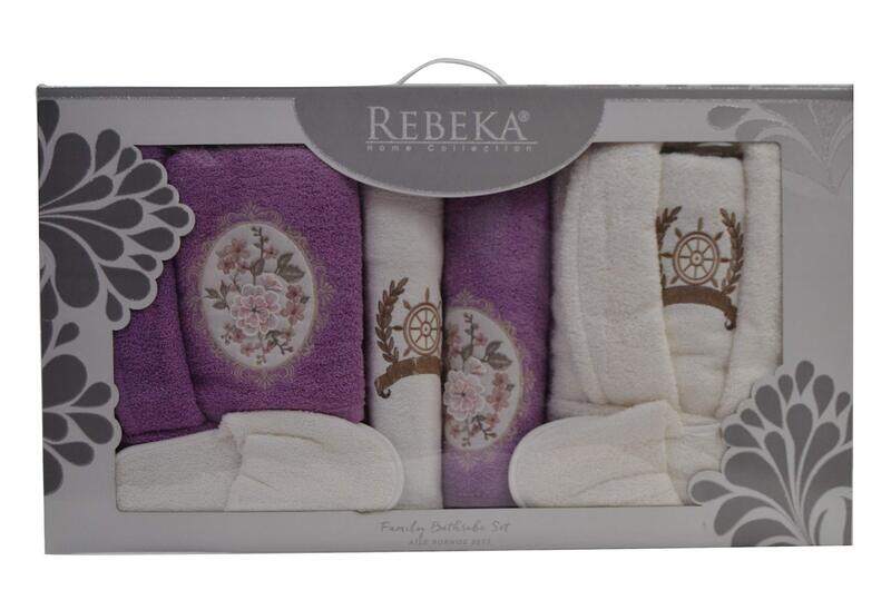 

Rebeka Turkey Bathrobe Couple Set, 14 Pieces, Purple/Beige