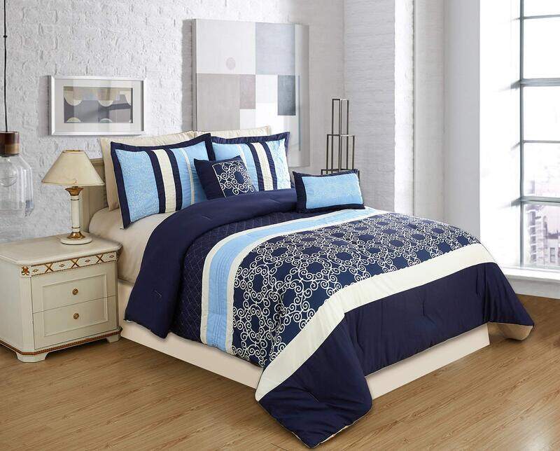 

Carolin 8-Piece Comforter Set, 1 x Comforter, 1 x Fitted Sheet, 2 x Pillow Shams, 2 x Pillow Cases, 1 x Cushion, 1 x Decro Pillow, King, Blue