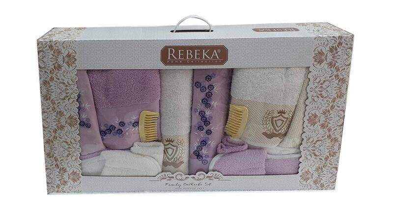 

Rebeka Turkey Terry Family Bathrobe Set, 14 Pieces, Purple/Beige