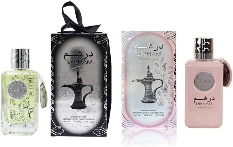 Ard Al Zaafaran Couple Perfume Gift Set Unisex, Dirham Silver 100ml EDP, Dirham Wardi 100ml EDP