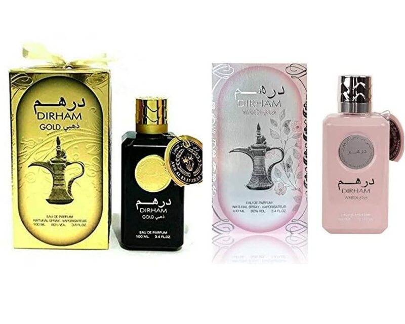Ard Al Zaafaran Couple Perfume Gift Set Unisex, Dirham Gold 100ml EDP, Dirham Wardi 100ml EDP