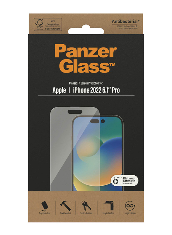 Panzerglass Apple iPhone 14 Pro 2022 Classic Fit Screen Protector, Clear