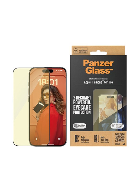 Panzerglass Apple iPhone 15 Pro 2023 Tempered Glass Anti-Blue light & Anti-Reflective Screen Protector, Clear