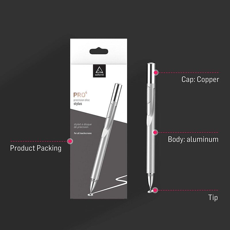 Adonit Jot Pro 4.0 New Generation Fine Point Precision Stylus, Silver