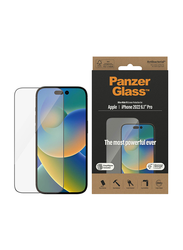 Panzerglass Apple iPhone 14 Pro 2022 Ultra Wide Fit Screen Protector, Black/Clear