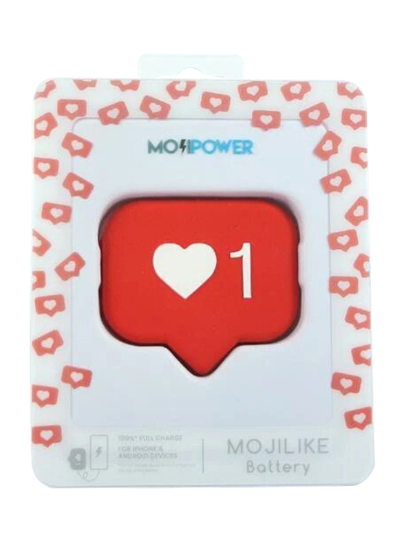 Mojipower 2600 mAh External Battery Portable Charger Power Bank, Mojilike Shape, Red