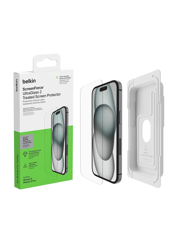 

Belkin Apple Iphone 15 UltraGlass 2 Drop Protection Scratch-Resistant Screen Protector, Clear