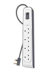 Belkin 4-Outlet Surge Protection Strip with 2-Meter Power Cord, White/Grey