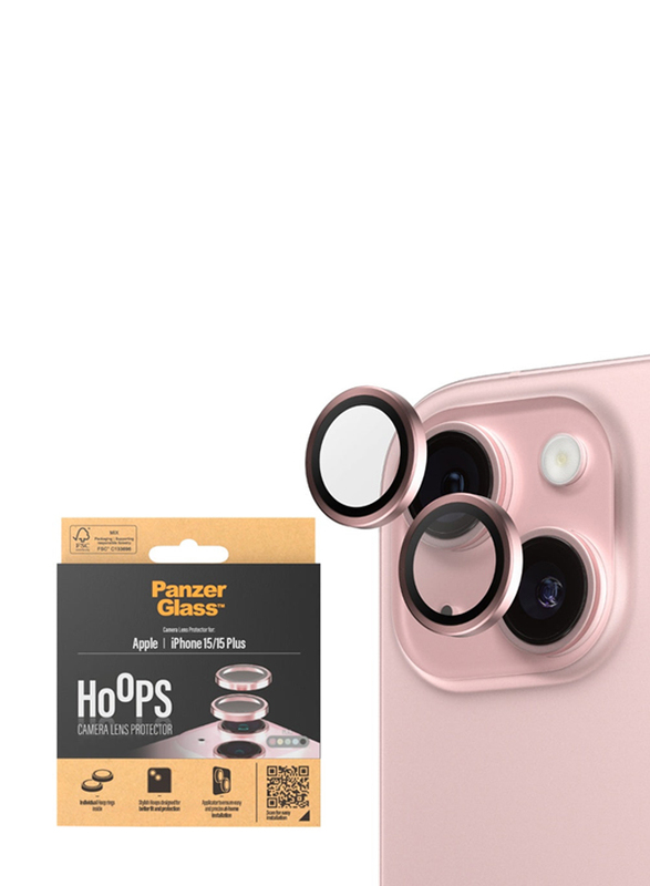 

Panzerglass Apple Iphone 15 Plus/iPhone 15 Shock Resistant & Scratch Resistant Hoops Camera Lens Protector, Pink