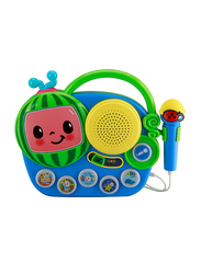 KIDdesigns CoCoMelon My First Sing Along Boombox with Built in Music LED Flashing Light and Speaker, 3+ Years, Blue/Green