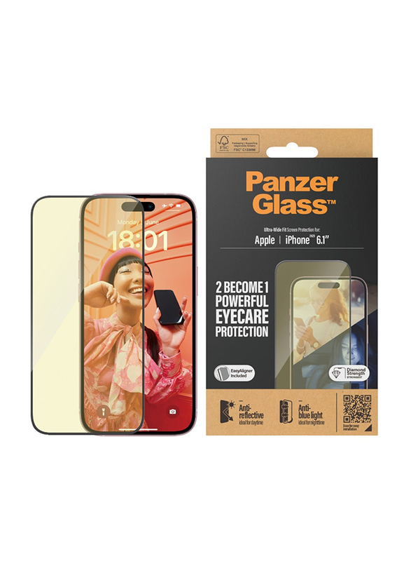 Panzerglass Apple iPhone 15 2023 Tempered Glass Anti-Blue light & Anti-Reflective Screen Protector, Clear