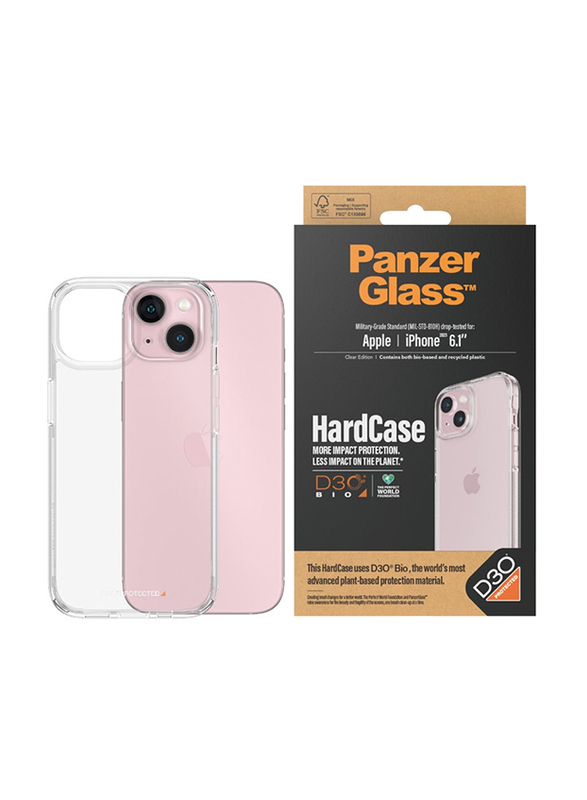 Panzerglass Apple iPhone 15 2023 Bio-Based Hard Mobile Phone Case Cover with D3O, Clear