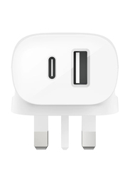Belkin Boost Charge 37W Dual Wall Charger w/ PPS - Fast Charger, Dual Ports (25W USB-C 12W USB-A) for Apple iPhone 14/13/12 Pro Max Plus, iPad Pro/Air/Mini, Samsung Phones & Tablets, White