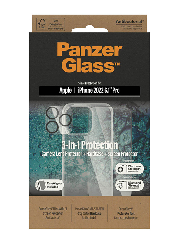 Panzerglass Apple iPhone 14 Pro 2022 Clear Case + Screen Protector Set with Wireless Charging, Clear