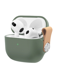 Moshi Pebbo Shock Absorb Stylish Detachable Wrist Strap & Lint Guard Protection Case Cover for Apple AirPods 3rd Gen with LED Indicator, Mint Green